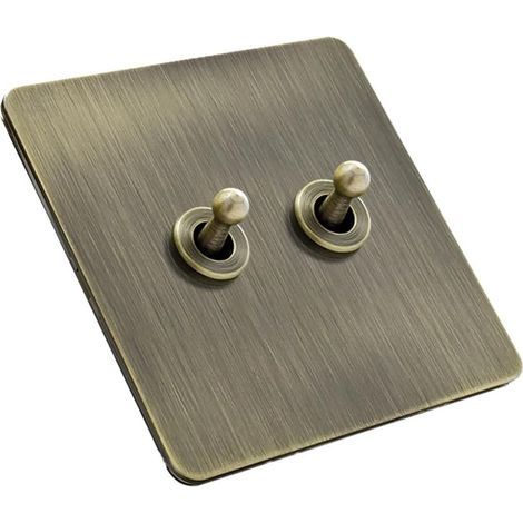 Vintage green bronze toggle switch 86 Brushed metal panel For European house 2 switches (1/5)