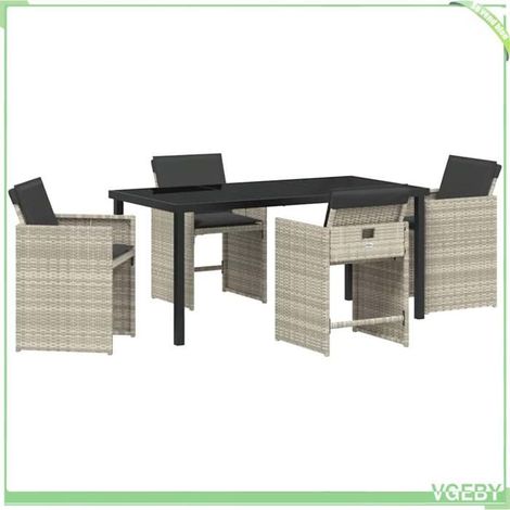 Ensemble de salle à manger pour jardin - FAFEICY - 3379994 - Gris clair - Poly rattan anti-UV - Table 160x80 cm (1/5)