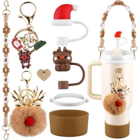 Bouteilles isothermes et gourdes Stanley - Chaînes de Noël pour tasses et bouchons à paille - Gourdes Stanley - Motif cerf de Noël