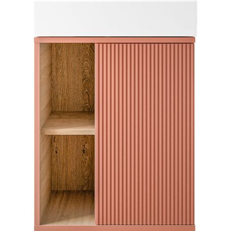 Bernstein – Meuble vasque salle de bain 55x24x59cm – 1 porte à droite – Charnière push-to-open – Finition mate vert jade – Pré-assemblé pour montage mural