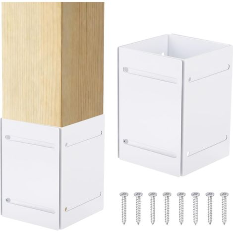 Protecteur De Poteau Réglable, Garde Poteau En Acier Carbone (Plage 3.3"-6") Protège Boîtes Aux Lettres, Terrasses, Clôtures Contre Les Dégâts De Pluie, Blanc (1/5)