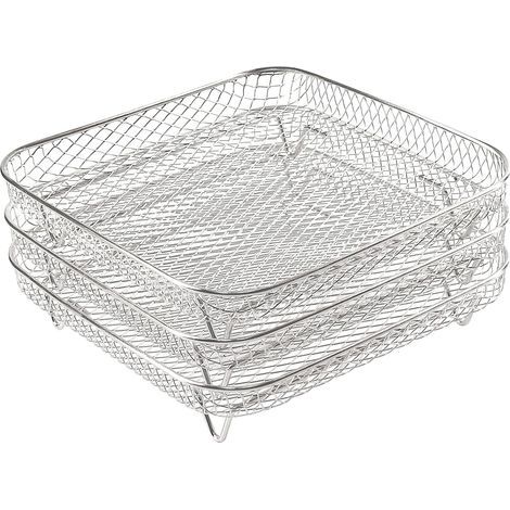Rooster voor luchtfriteuse, 3 lagen, stapelbaar, mand van roestvrij staal 304 voor droogmachine, multifunctionele accessoires voor friteuses / oven (20.5 x 20.5 x 8.5cm) - gemakkelijk te reinigen (1/5)