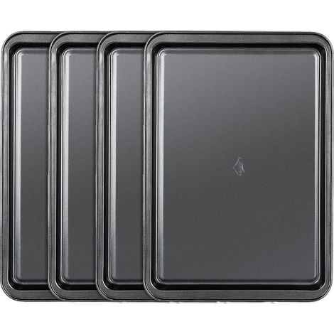 Set of 4 Non-Stick Oven Baking Tray, 37×26×2CM Rectangular Carbon Steel Oven Tray - Oven Dish for Baking Pastries, Bread, Cookies - PFOA Free - Black (1/5)