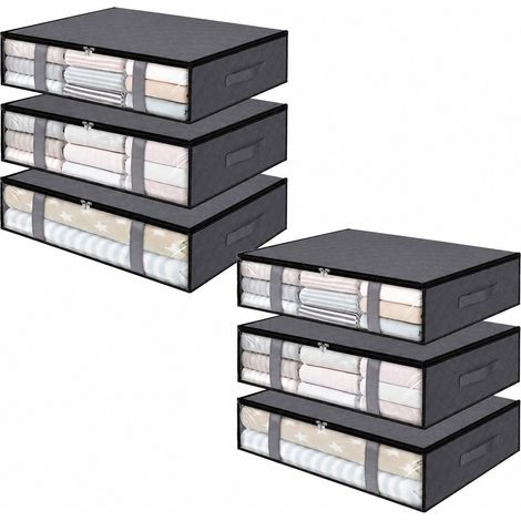 Sac de rangement pour couette en non-tissé, grande capacité, organisateur de lit portable renforcé, 100 x 50 x 18 cm, lot de 6 petits sacs 100 x 50 x 18 cm (1/5)
