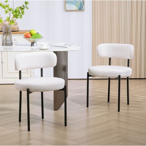 Esszimmerstuhl 2er-Set 51x51x76 cm in Cremeweiß, gepolstert mit Polyesterbezug und Metallbeinen (1/5)