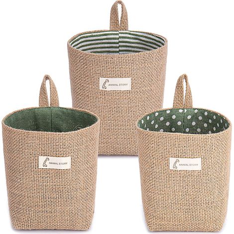 Sac De Rangement Porte - Coton Lin - Design Scandinave - Pour Chambre Etudiant Ou Bureau - Lot De 3