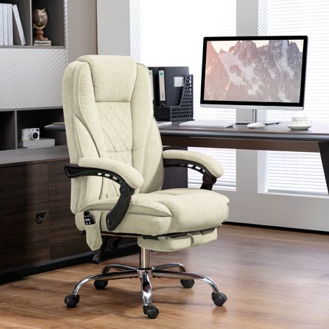Fauteuil Bureau Massant Chauffant - Hauteur Réglable, Repose-Pied Rétractable, Télécommande, Beige