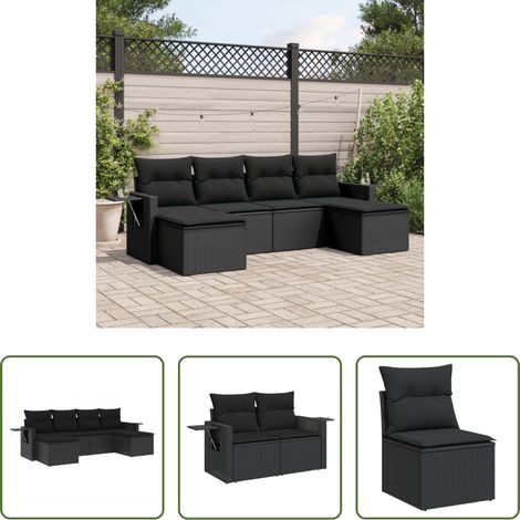 Gartensessel - 6-tlg. Garten-Sofagarnitur mit Kissen Schwarz Poly Rattan (1/5)