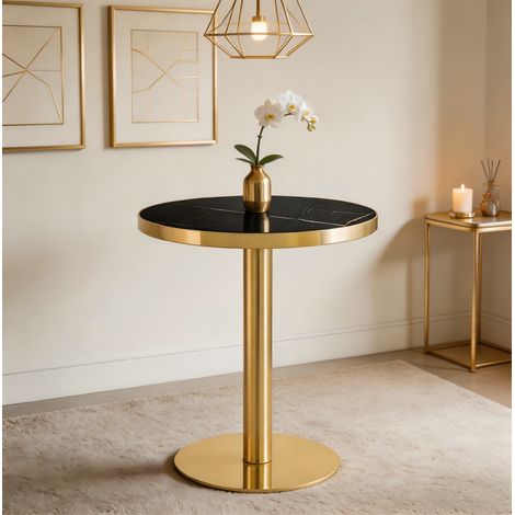 Table d’appoint ronde effet marbre noir et or OKMYHOME (1/5)
