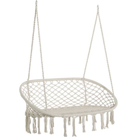 Amaca a dondolo a 2 posti in macramè color crema per giardino e casa - IROVAMI
