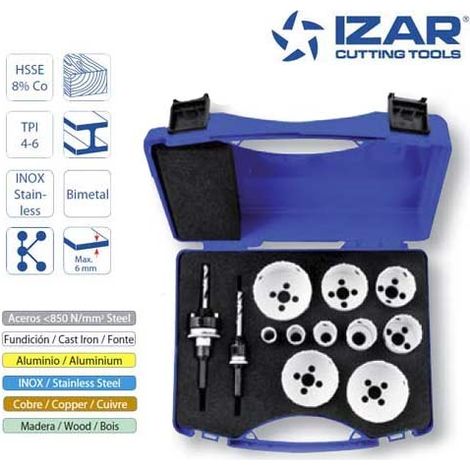 coffret trépans Izar HSSE 8%Co bimétal TPI 4-6 de 16 à 65 mm