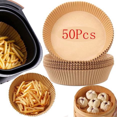 Liner Papier Parchemin Jetable - Rond Non-Adhérent Imperméable Huile Et Eau - Pour Friteuse À Air Panier - 50 Pièces (1/5)