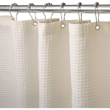 Rideau de douche en tissu gaufré avec anneaux métalliques, résistant à la moisissure et imperméable, épais, salle de bain, 180 x 200 cm - Crème (1/5)