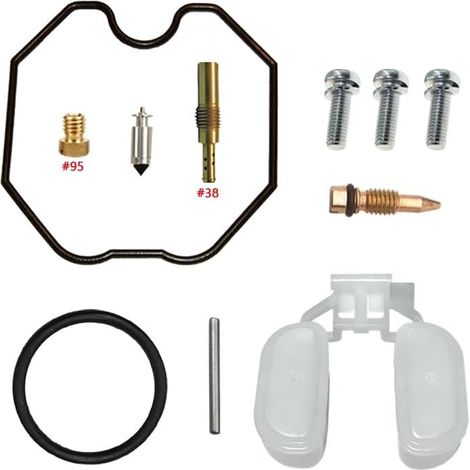 Kit de réparation de carburateur pour TRX250 Recon 1997-2001 229 cm³ (flotteur)  Kit + flotteur  Compatible TRX250 Recon  monocylindre  ralenti n° 95  gicleurs en laiton  joints en nitrile  spécificat (1/2)