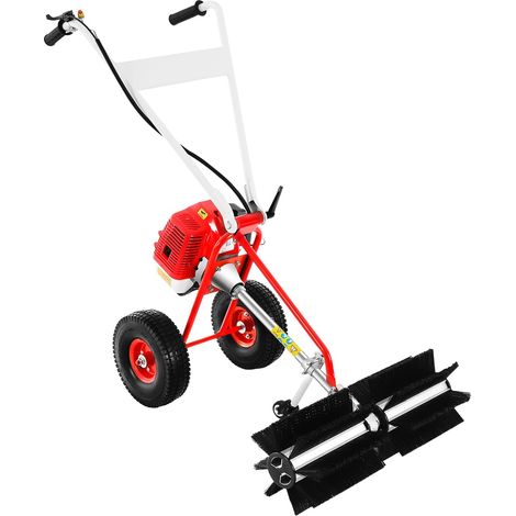 HAUTOUR 43CC Balayeuse à essence 2 temps 8500 tr/min Balai moteur à essence Moteur Balai Pelle à neige avec 60 cm de largeur de brosse pour nettoyage des surfaces d'herbe artificielle, routes (1/5)