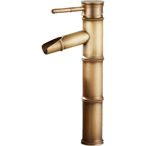 Robinet Bambou Haut, Mitigeur Cascade Lavabo Robinet de Lavabo Mitigeur, Robinetterie Monotrou Eau chaude et froide Disponible, Robinet Salle Bain laiton, 3 Joints Break Mouth