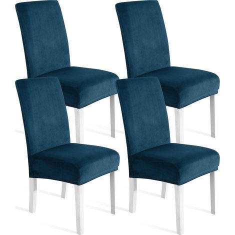 Stuhlhussen Samt 4er Set, Universale Stretch Hussen, Weich & Waschbar, Türkis (1/5)