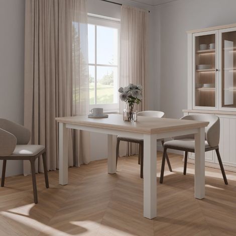Tavolo Allungabile Essenza Rovere e bianco 150/200 cm – Stile Classico Moderno (1/5)