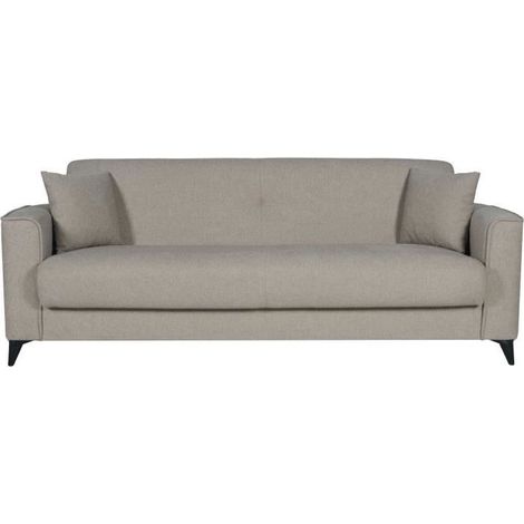 Canapé convertible 3 places - BERGAMO - Tissu beige - 2 coussins - coffre de rangement - 230 x 85 x 89 cm (1/5)