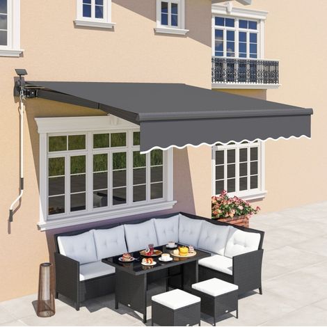 Auvent extérieur rétractable en aluminium gris 295 x 250 cm, inclinaison réglable 45°-90°, LED solaires, protection UPF50+ (1/3)