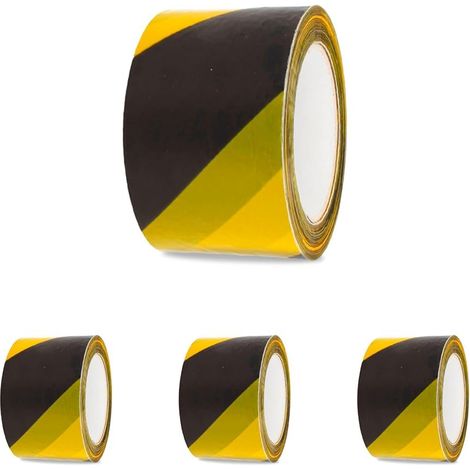 Ruban de marquage - 4 rouleaux - Antiadhésif - Polyéthylène (PE) - 75 mm x 100 m - Rayures jaunes et noires (1/5)