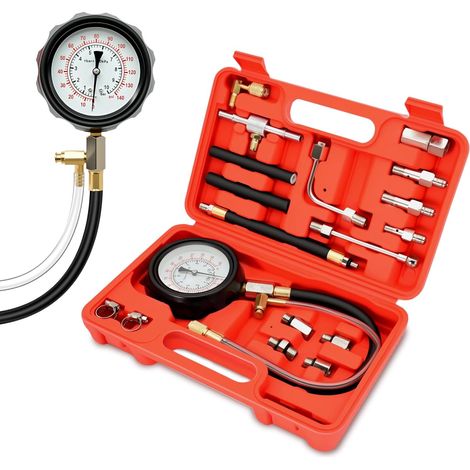 Kraftstoffdruckprüfset 0–140 PSI (10 bar), Kraftstoffpumpenprüfer mit Adapter und Manometer, Diagnosegerät für Pkw, Lkw und Motorrad (1/5)