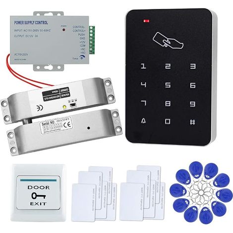 Door Access Control Home Security Kit with 125KHz Standalone Keyboard+Electric Lock+Power Button+Output+Keychains + White Cards (1/3)