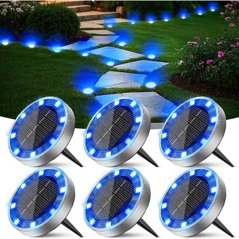 Lampe Solaire Au Sol Lot de 6, [Bleu] Lumiere Solaire Exterieur Jardin 8 LED, Étanche Spot Solaire Extérieur pour Chemins Allée Pelouse Terrasse Cour (1/5)