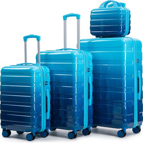 Ensemble boîtier PC spinner 14" / 20" / 28 », poignées latérales serrure + sac cosmétique bleu (1/5)