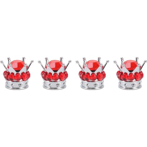 Lot de 4 bouchons de valve de roue de pneu, style couronne diamant, universels pour voitures, camions et vélos, rouges (1/5)