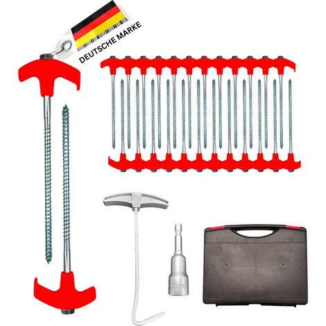 FAMEX 24x Piquets de tente à vis 20 cm – Sardines vissables en acier avec embout de vissage et extracteur – Fixation camping, tente et bâche