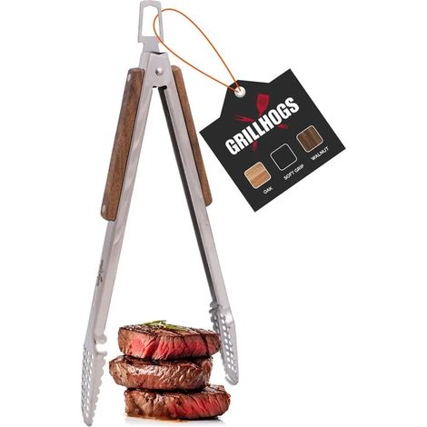 Pinces à barbecue de 40 cm (16 pouces), acier inoxydable et bois de noyer, pinces à barbecue haut de gamme, 1 paire (1/5)