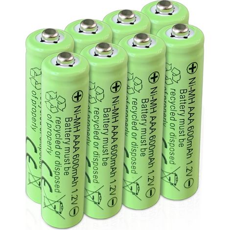 Lot de 8 piles rechargeables Ni-MH AAA, 1,2 V, 600 mAh, adaptées pour plusieurs télécommandes/veilleuses solaires (1/5)