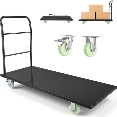 Chariot à Plateforme Robuste Capacité de Charge 907 kg Chariot à Plateau 152,5x70 cm pour Manutention, Transport, Usines, Entrepôts, Ateliers, en Acier Allié, avec Roues Pivotantes et Poignée (1/5)