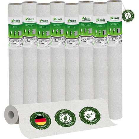 Veluxis® Papier peint intissé Protect - 10,05 m x 0,53 m (texture plâtre froissé, lot de 8) extrêmement résistant aux rayures et aux chocs Fabriqué en Allemagne