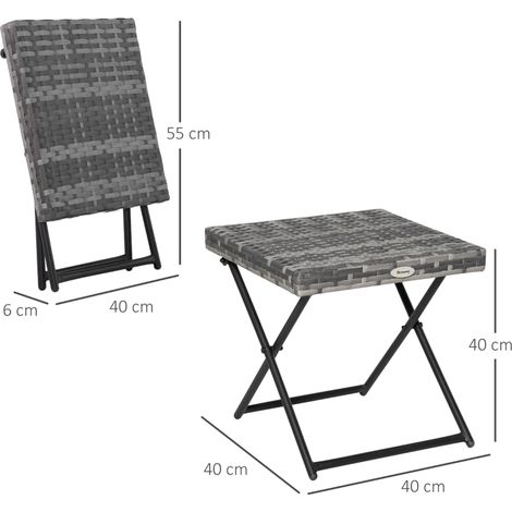 Table de jardin pliante en polyrotin, structure en métal, grise, 40 x 40 x 40 cm (1/5)