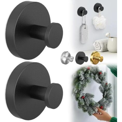 2 ganci a ventosa impermeabili in acciaio inox, installabili su porte doccia in vetro, piastrelle e specchi (neri) (1/5)