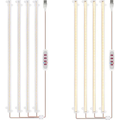 Ruban LED pour plantes , minuterie 8/12/16 h et 5 niveaux de luminosité , (4 barres, 8 W, 4000 K, 169,2 lm)