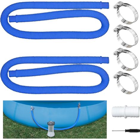 2 Stück Schwimmbadschlauch, oberirdischer Schwimmbadschlauch mit 4 Metallklemmen, Schwimmbad-Ersatzschläuche, für oberirdische Schwimmbäder (blau)