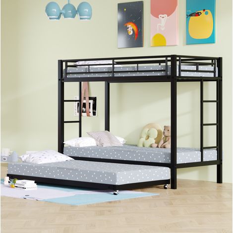 Etagenbett 90/200 cm schwarz aus Metall mit Ausziehbett (1/5)