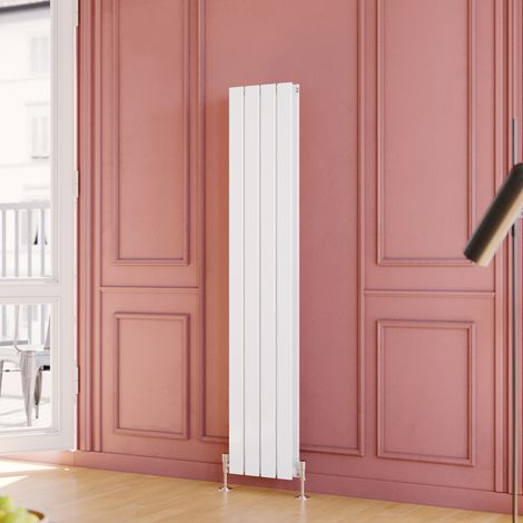 ELEGANT Central Heating Radiator 1600x304mm Vertical White Double Flat Panel + White Thermostatic Radiator Valves (1/5)