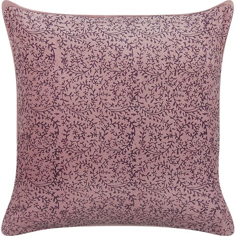 Cojín de terciopelo rosa 45 x 45 cm algodón patrón floral bloque impreso Romneya