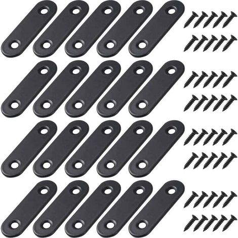Flache, gerade Befestigungswinkel, Metallwinkel mit Schrauben für Holz-, Möbel- und Schrankreparaturen, 50 x 16 mm, Schwarz, 20 Stück – Crezuo