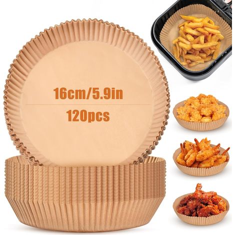 120 Papiers Cuisson, Rond 16cm, Antiadhésif, Silicone, Friteuse à Air 3-4.5L