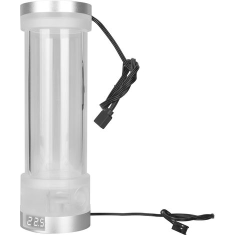 210 mm transparenter Flüssigkeitskühlbehälter mit Temperaturanzeige, G1/4-Anschluss, silberner und weißer RGB-Beleuchtung. (1/5)