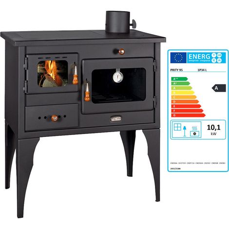 Cocina de leña Prity 1P34L con placa superior metálica - 10.1 kW, Potente y Funcional