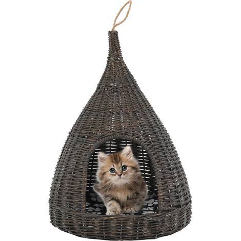 Katzenhaus mit Kissen Grau 40x60 cm Naturweide Tipi