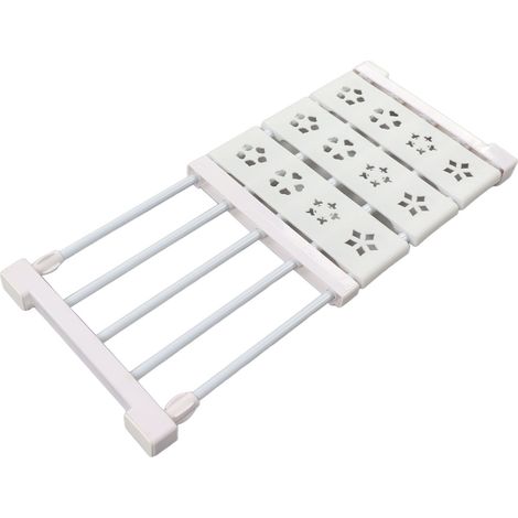 Étagère de penderie extensible blanche sans perçage, séparateur télescopique, largeur 24 cm, longueur 38-55 cm / 15-21,7 pouces (1/5)