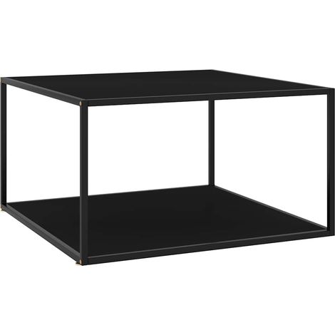 Table basse en verre trempé noir et acier revêtu de poudre 90 x 90 x 50 cm - PANGIVO (1/5)