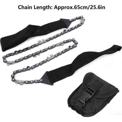 Scie à Chaine de Survie Portable – Scie à Main de Poche de Jardinage – 65cm Acier Carbone – Noir + Sac de Transport (1/5)